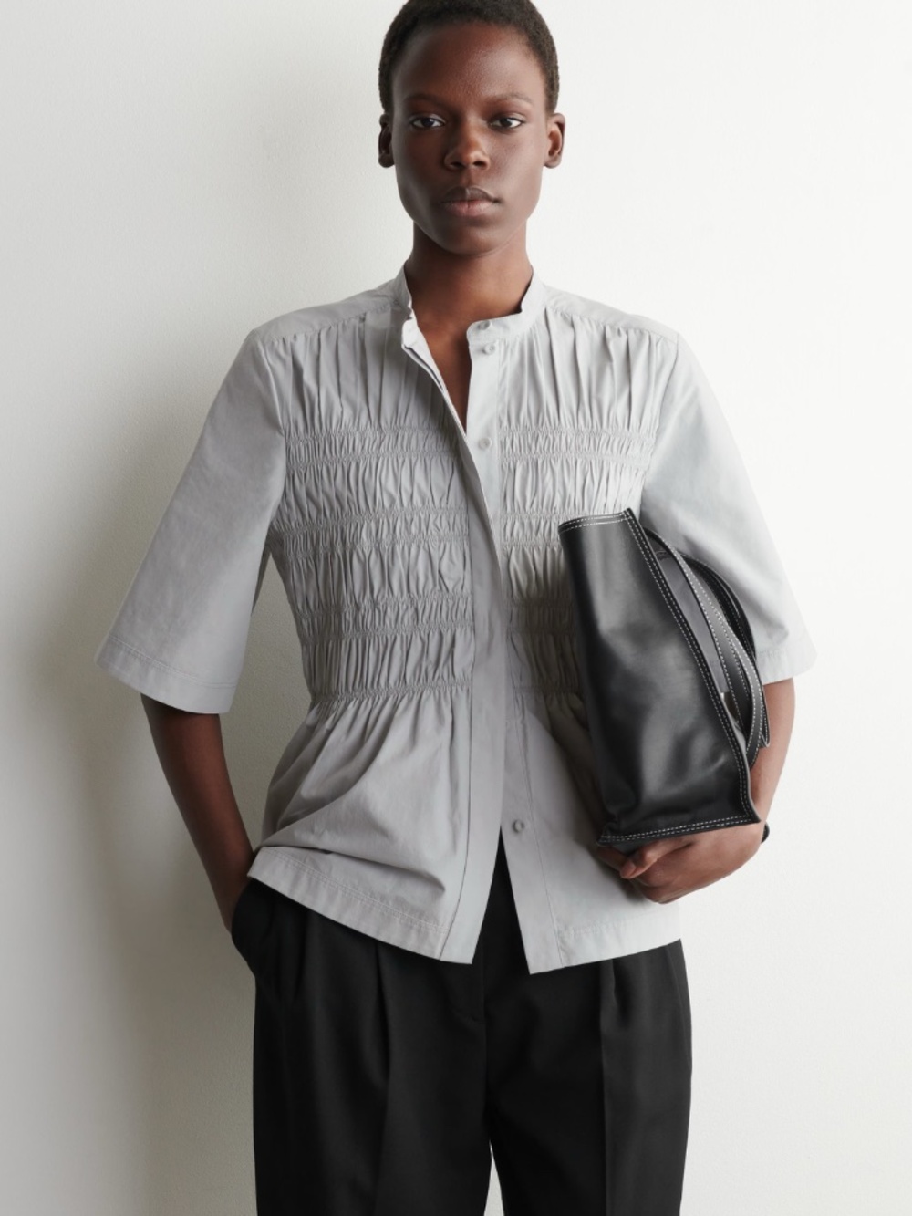 COS Ruched Cotton Blouse - Picture 3 of 7